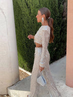 Leire | Conjunto glamuroso con lentejuelas para mujer – top y falda de fiesta