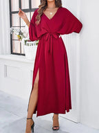 Luciana | Vestido Cruzado Taupe Elegante para Mujer