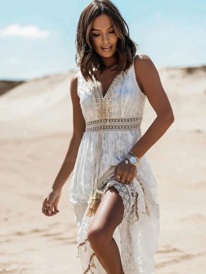Janira | Vestido largo bohemio sin mangas para verano