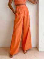 Cristina | Pantalón Ancho de Cintura Alta Elegante con Pliegues