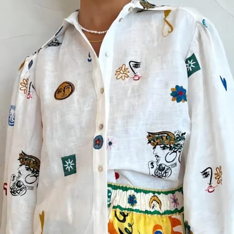 Naira | Blusa Holgada con Estampado Artístico – Look Creativo y Bohemio