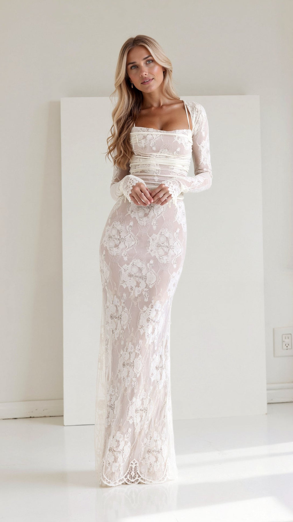 Elarisse | Vestido Maxi de Encaje con Mangas Largas