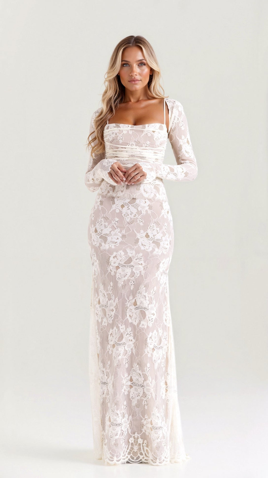 Elarisse | Vestido Maxi de Encaje con Mangas Largas
