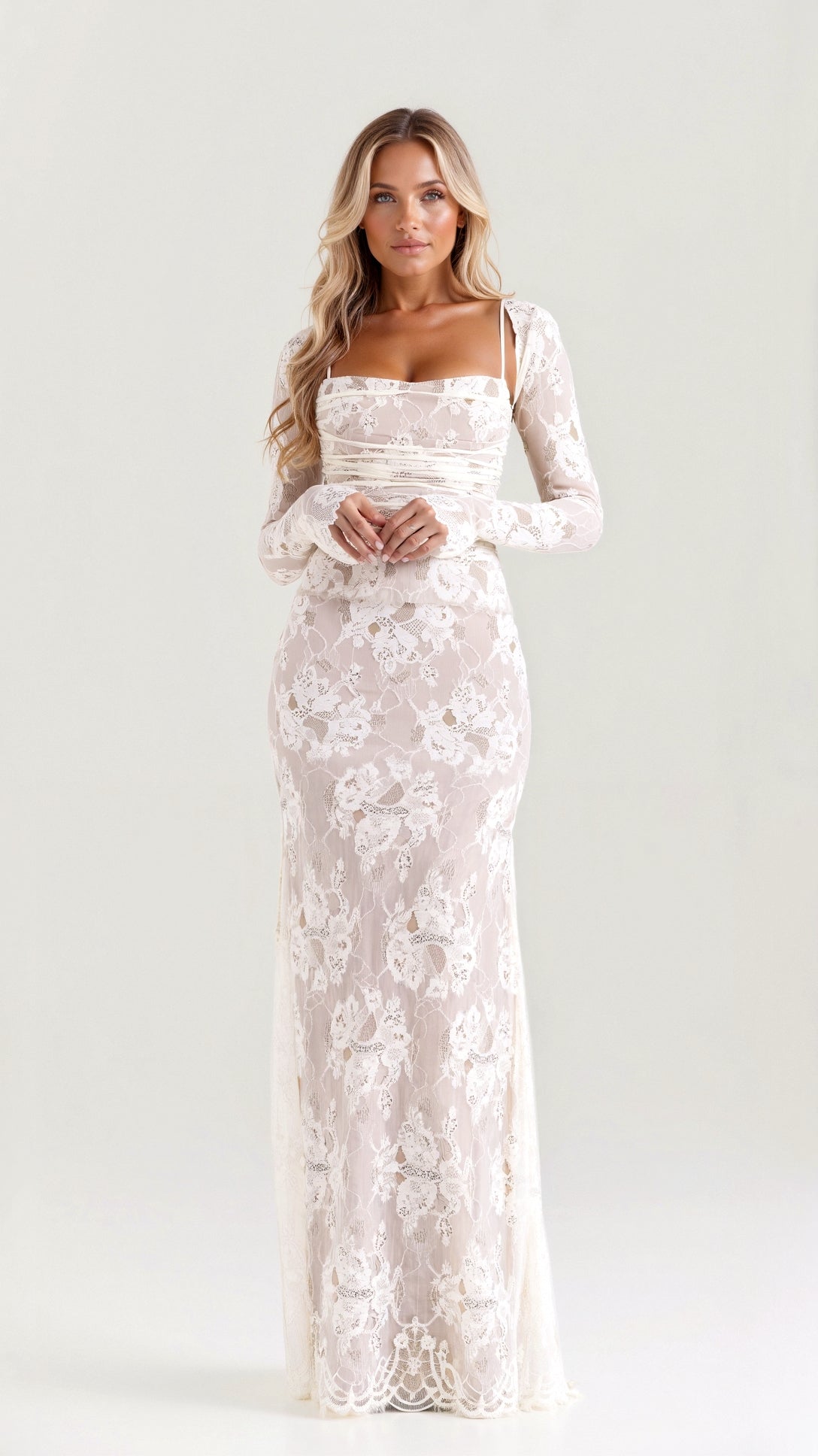 Elarisse | Vestido Maxi de Encaje con Mangas Largas