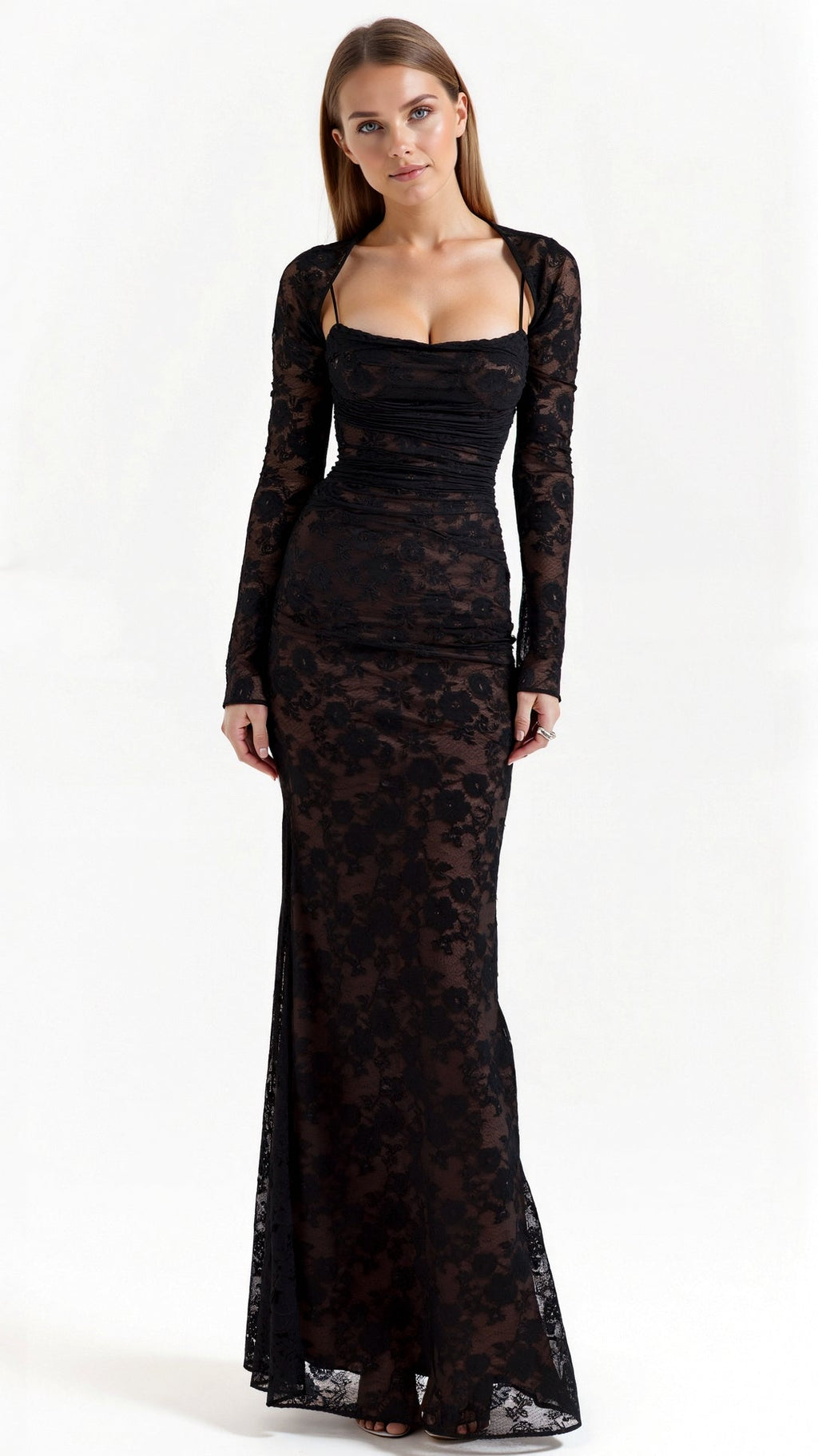 Elarisse | Vestido Maxi de Encaje con Mangas Largas