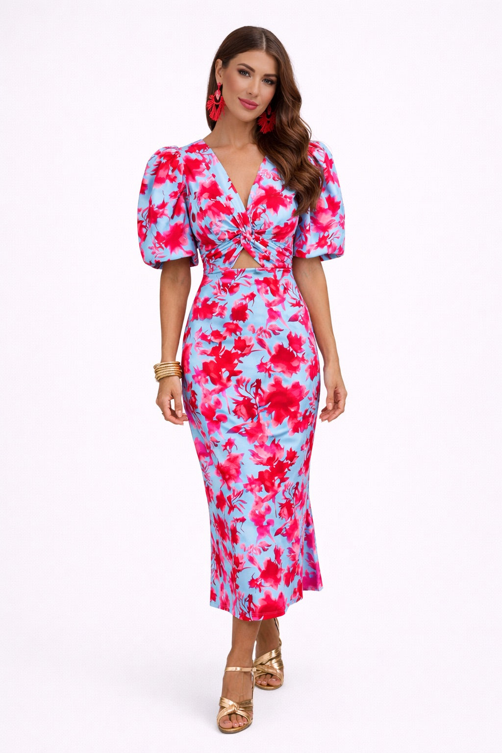Otilia | Vestido midi elegante con mangas abullonadas