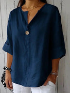 Tábata | Blusa elegante con escote en V y corte relajado – ligera, moderna y versátil