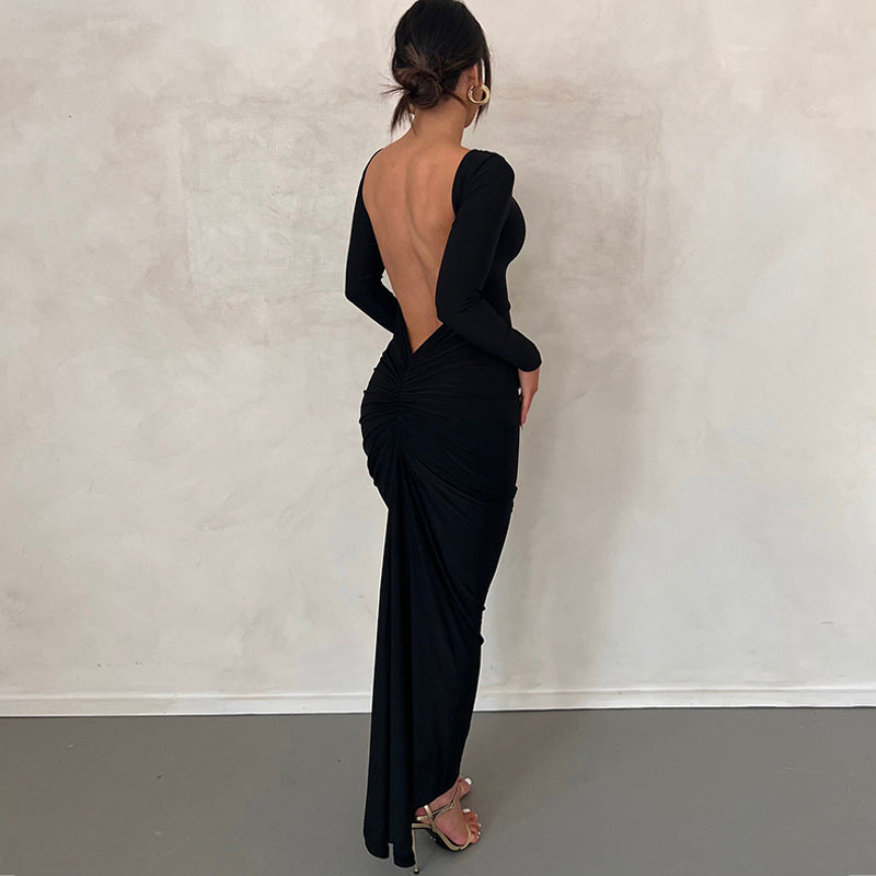 Tarsila | Vestido elegante de invitada con espalda descubierta y manga larga