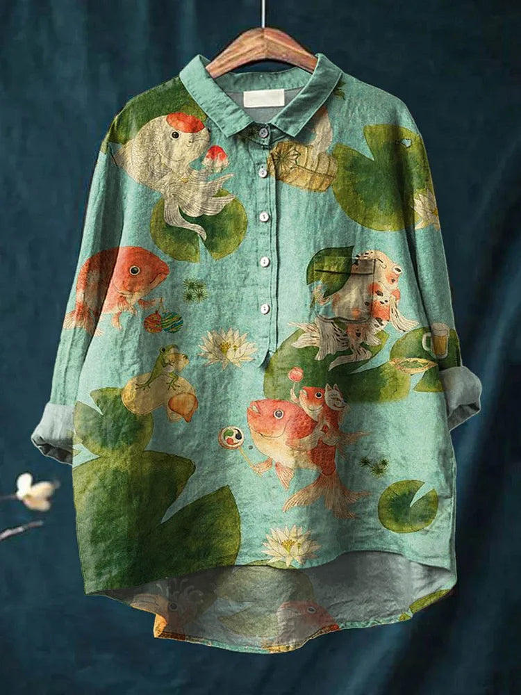 Ylenia | Camisa oversize de algodón con estampado artístico