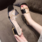 Eva An | Sandalias de tacón grueso con tira transparente y hebilla dorada trendy