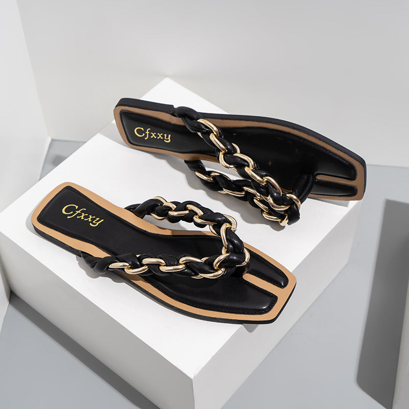 Ava | Sandalias Planas Mujer Verano con Cadenas Decorativas Estilo Playa
