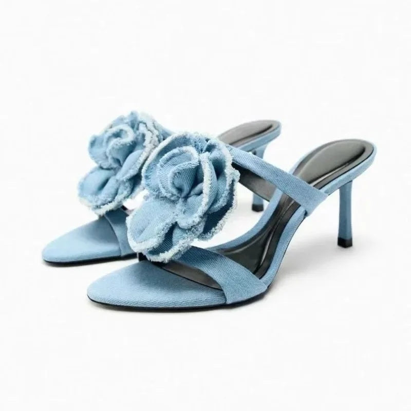 Cosmo | Sandalias Tacón Alto Mujer con Flor Decorativa Elegantes y Versátiles