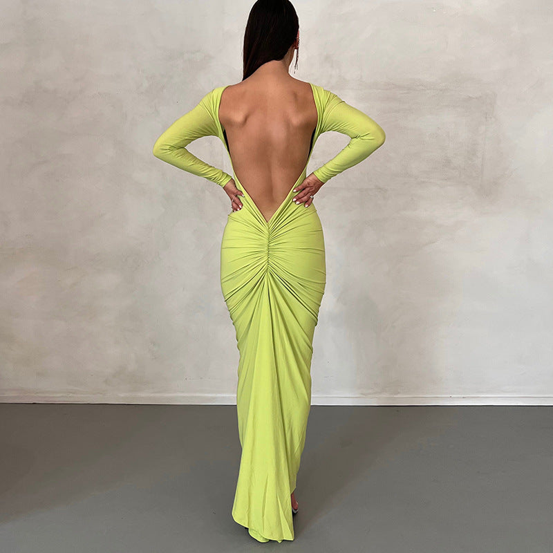 Tarsila | Vestido elegante de invitada con espalda descubierta y manga larga