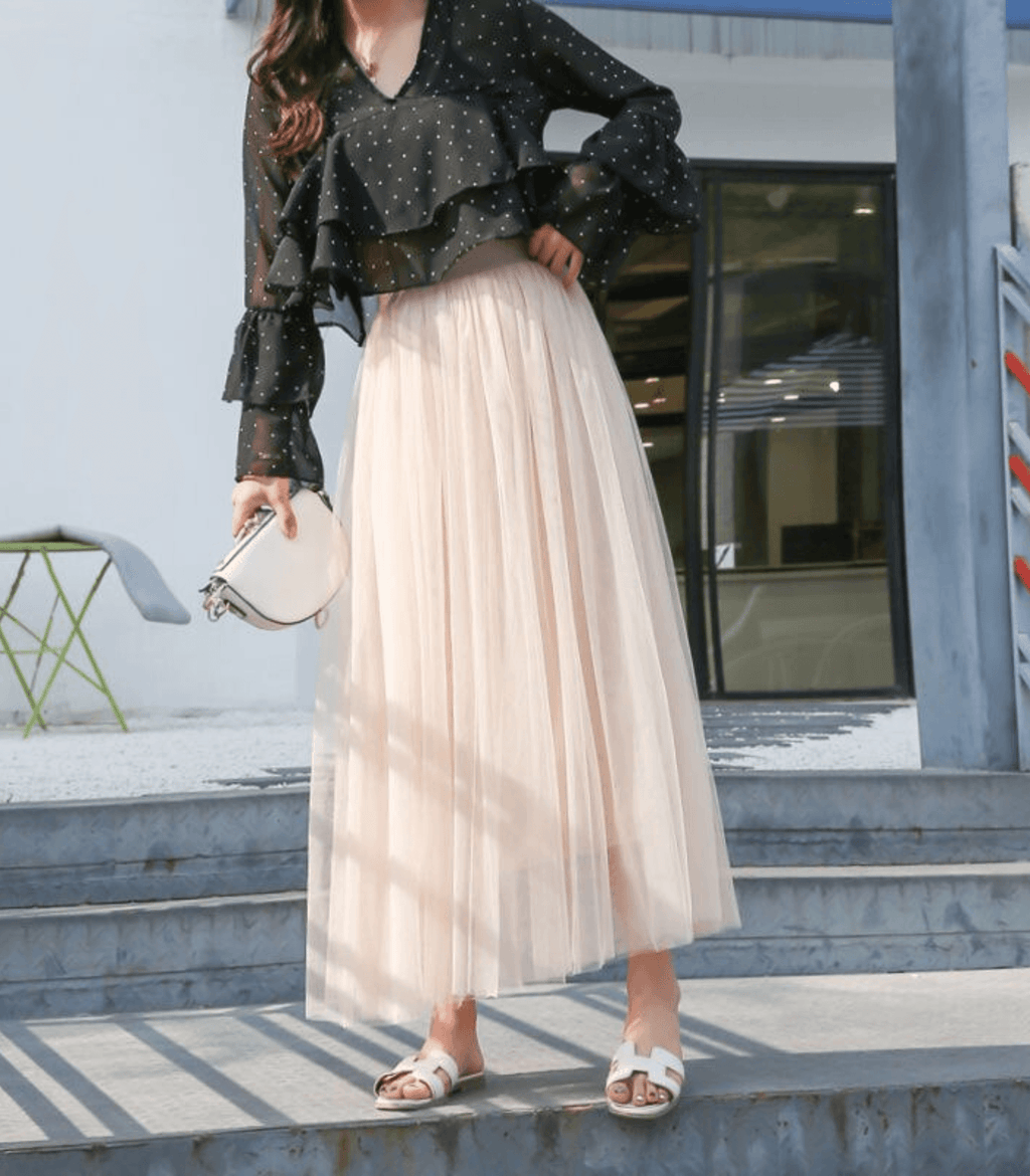 Chantal | Falda larga maxi de mujer con cintura alta y tejido ligero