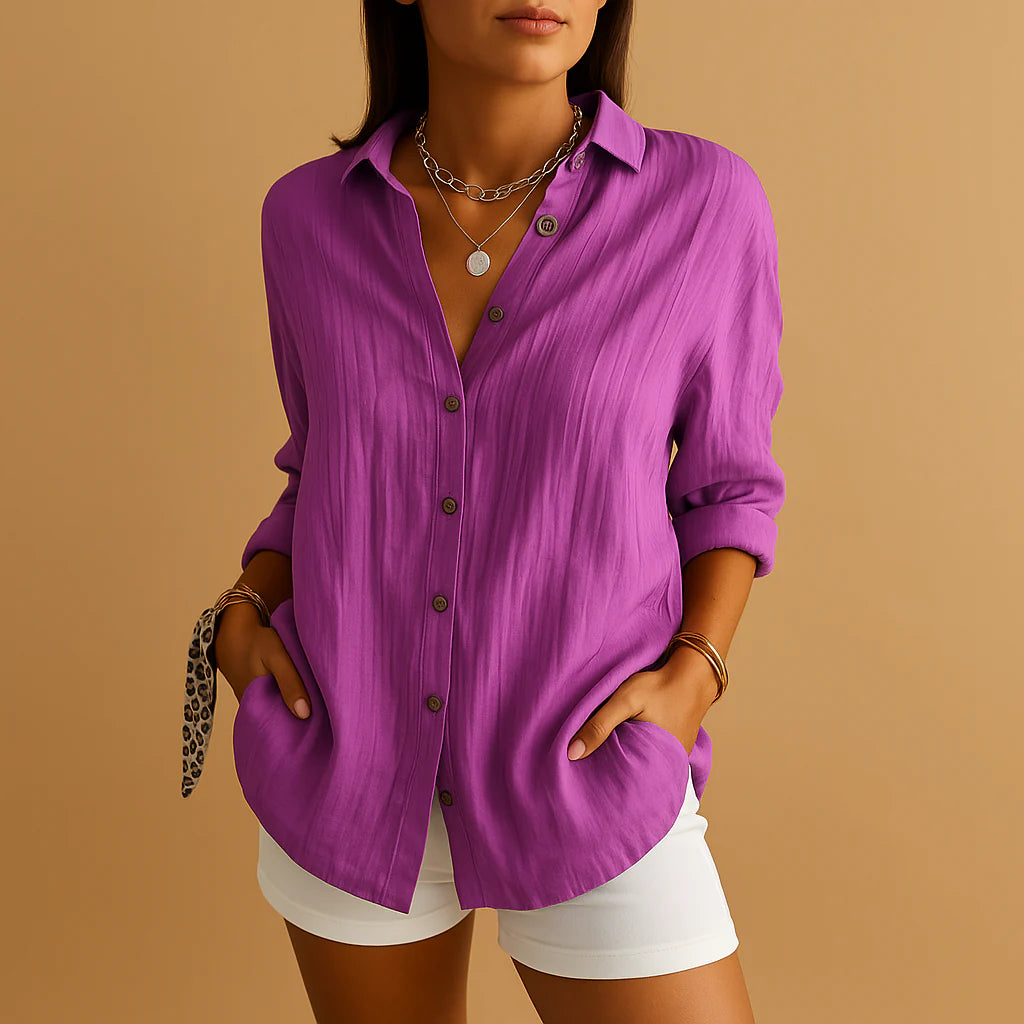 Cecilia | Blusa ligera de mezcla de algodón y lino para mujer