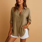 Cecilia | Blusa ligera de mezcla de algodón y lino para mujer