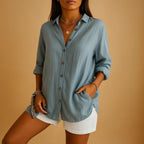 Cecilia | Blusa ligera de mezcla de algodón y lino para mujer