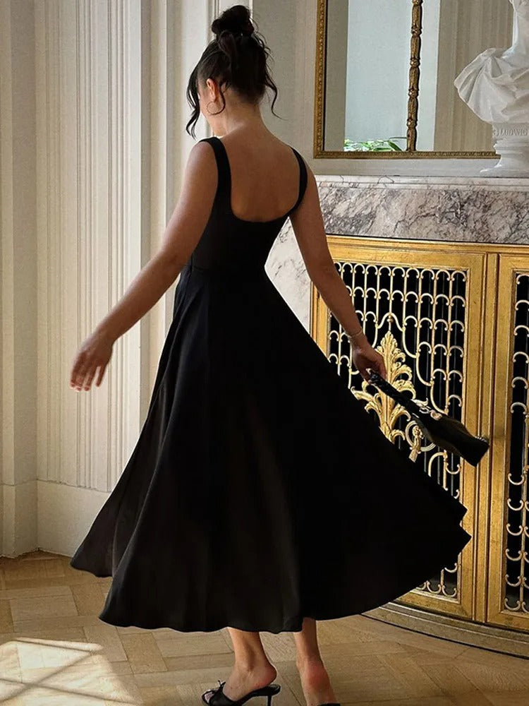 Cira | Vestido midi sin mangas con escote cuadrado – elegante y minimalista