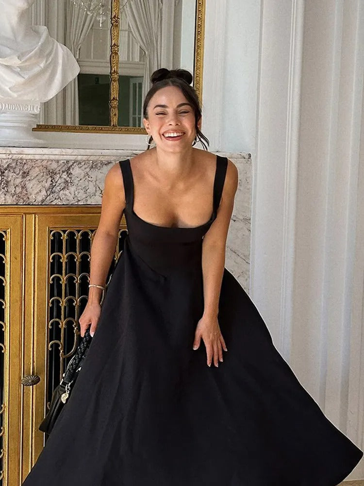 Aroa – Vestido midi elegante sin mangas con escote cuadrado