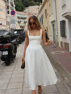 Aroa – Vestido midi elegante sin mangas con escote cuadrado