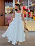 Cira | Vestido midi sin mangas con escote cuadrado – elegante y minimalista