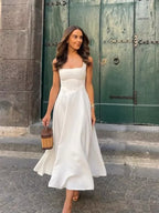 Aroa – Vestido midi elegante sin mangas con escote cuadrado