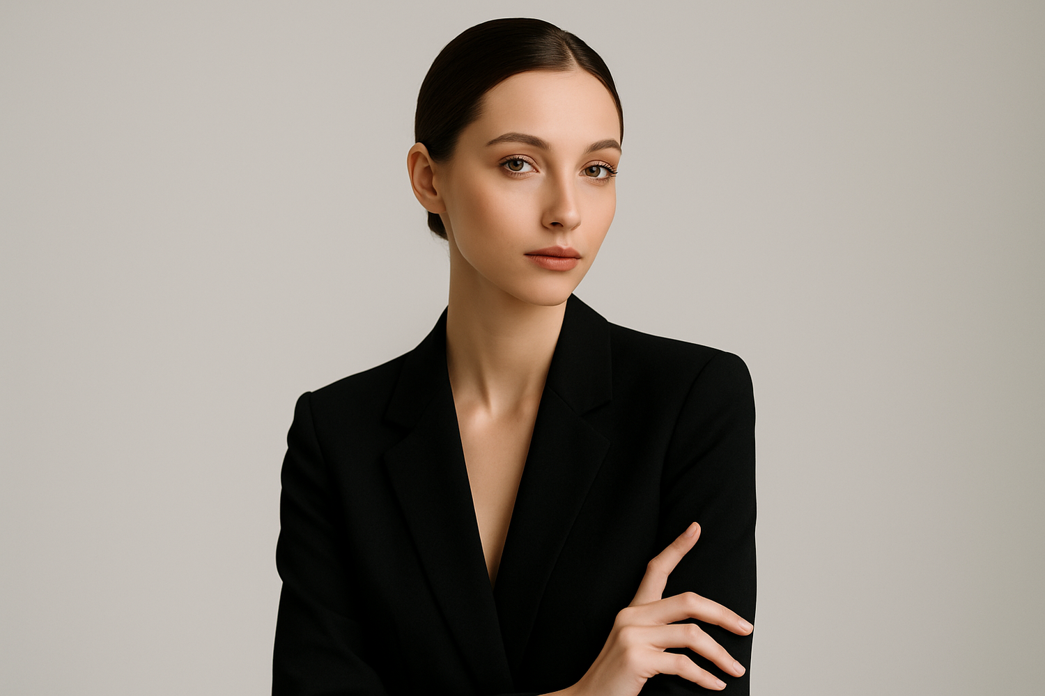 model woman with light grey background photo studio