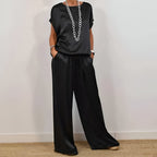 Dunia | Conjunto satinado de mujer con top y pantalón elegante