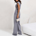 Sabela | Conjunto elegante de mujer con blusa drapeada y pantalón fluido