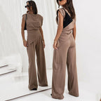 Sabela | Conjunto elegante de mujer con blusa drapeada y pantalón fluido