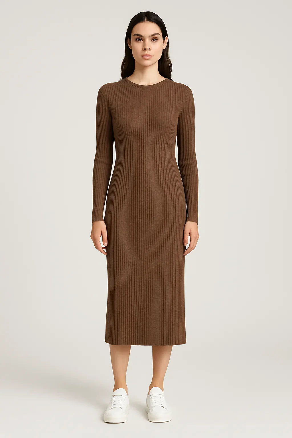 Ylenia – Vestido midi texturizado de canalé - done