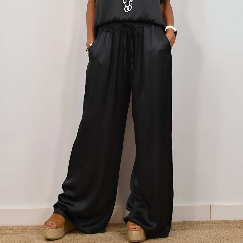 Dunia | Conjunto satinado de mujer con top y pantalón elegante